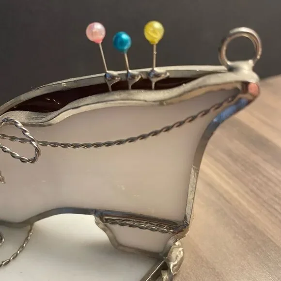 Vintage Stained Glass Standing Shoe Paperweight Ornament White EUC - Picture 4 of 9